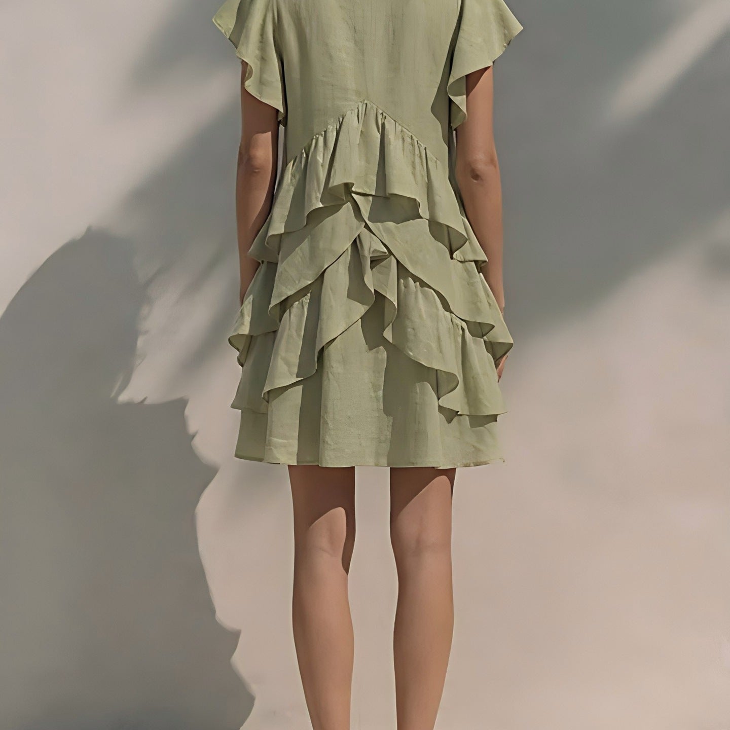 Women's V-Neck Ruffle Sleeve Casual Loose Dress