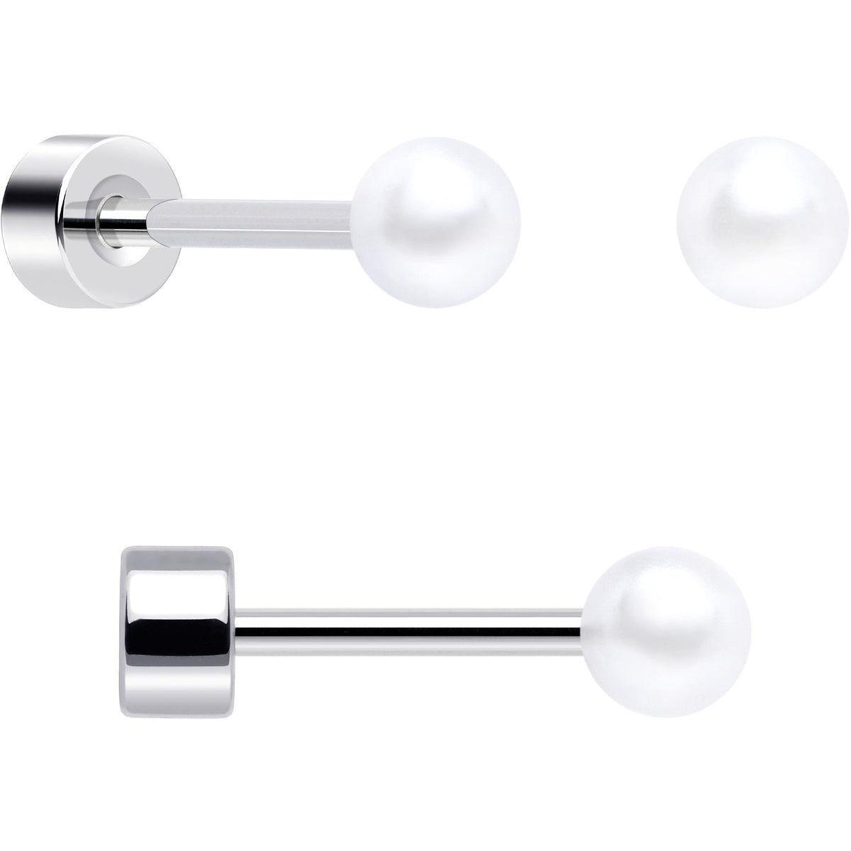 20G Clear Gem White Orb Flatback Earring Set of 6