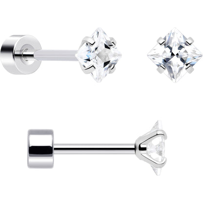 20G Clear Gem White Orb Flatback Earring Set of 6