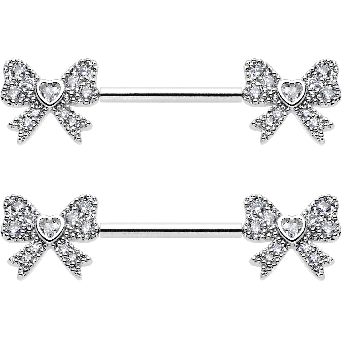 14G 9/16 CZ Dazzling Bow Threadless Nipple Ring Set