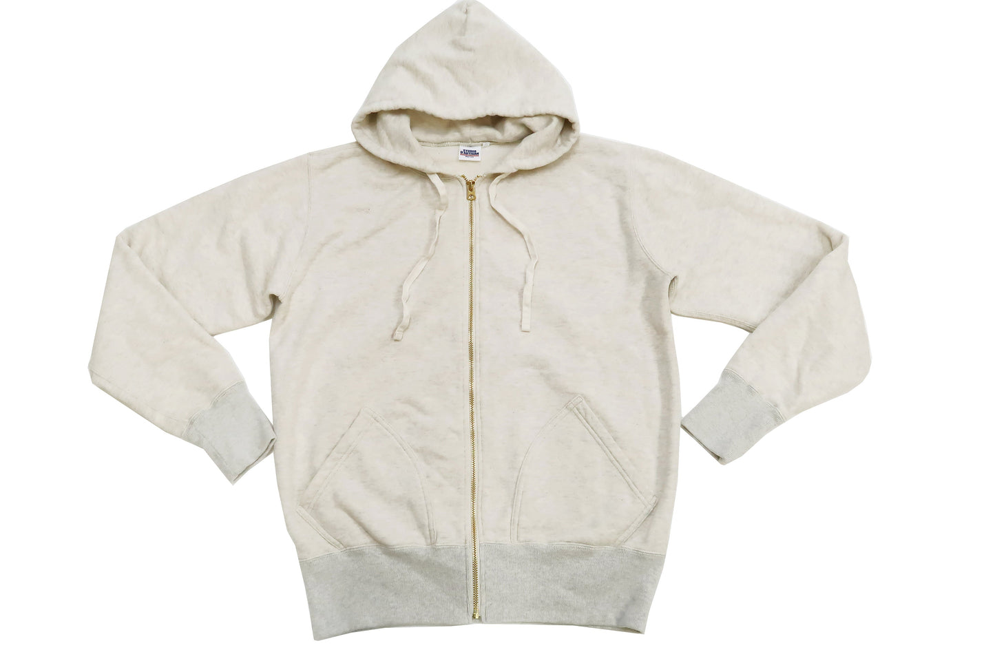 Studio D'artisan Plain Hoodie Men's Solid Zip-Up Hooded Sweatshirt 8087M Oatmeal