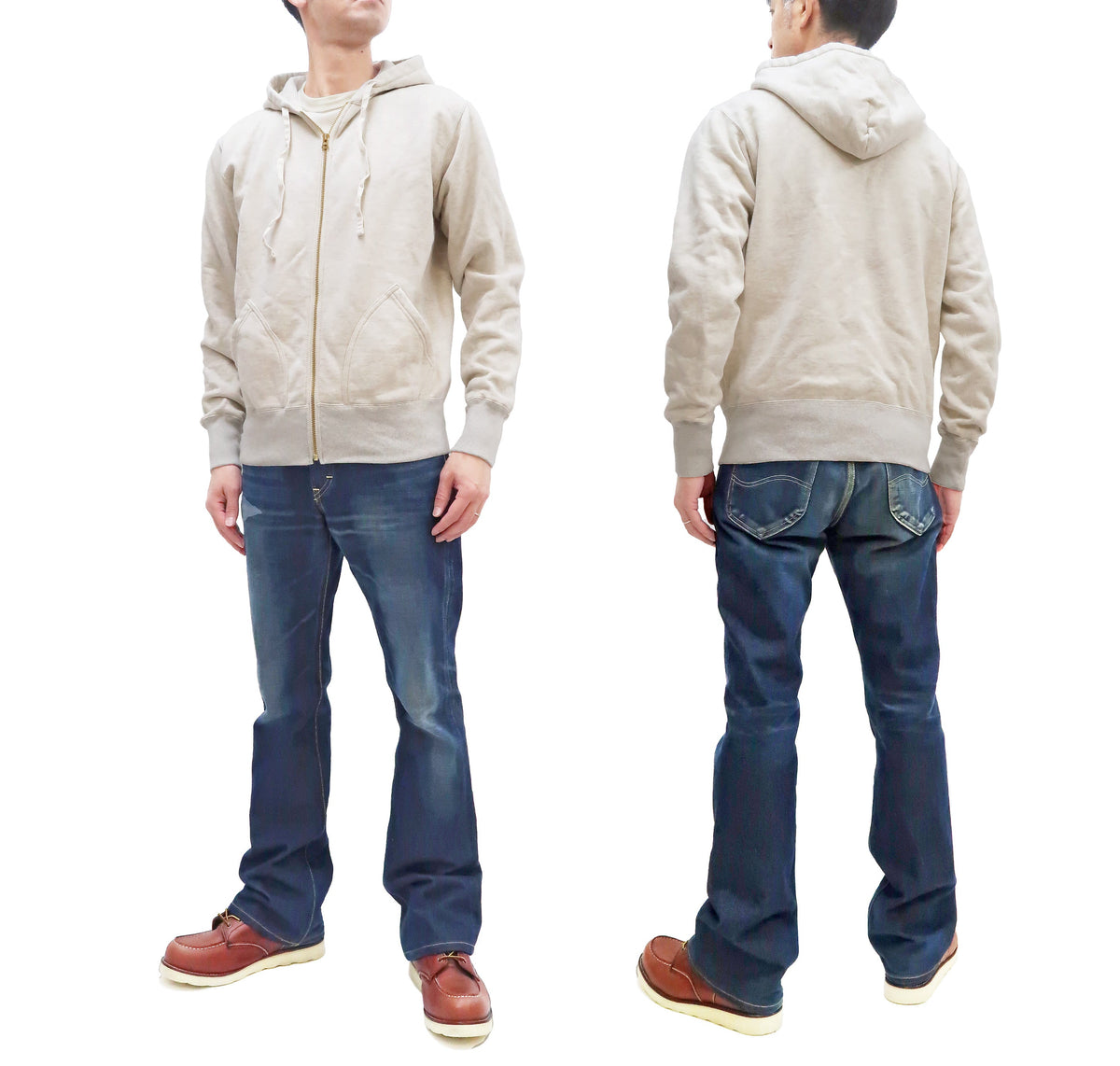 Studio D'artisan Plain Hoodie Men's Solid Zip-Up Hooded Sweatshirt 8087M Oatmeal
