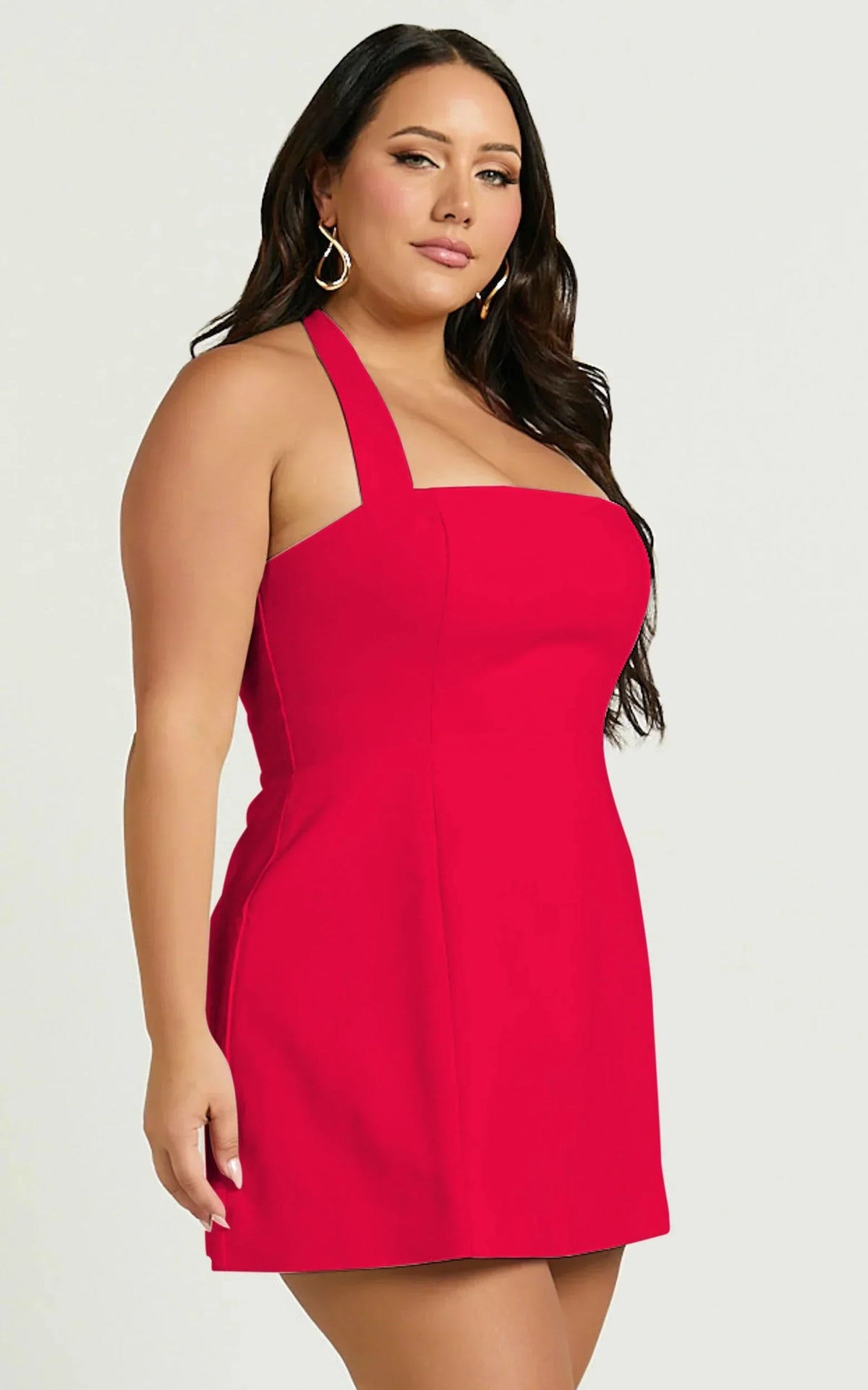 Dante Mini Dress - Halter Neck Tie Tulip Skirt Dress in Red