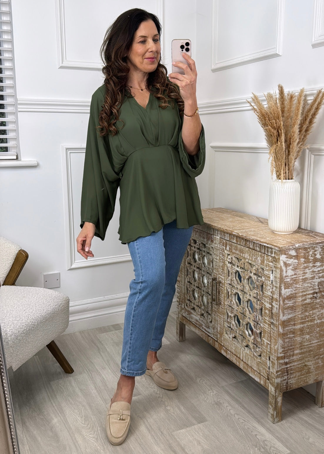 Marissa Khaki Cape Sleeve Blouse