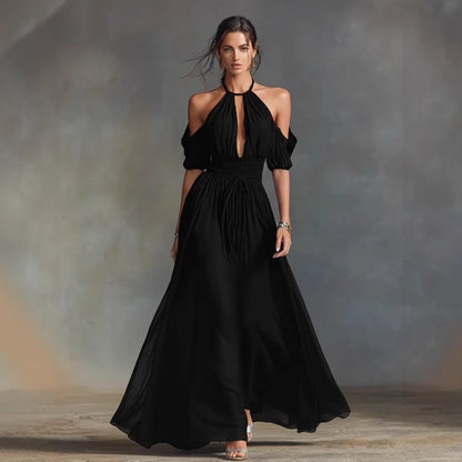 Solid-Color Halter Neck Midi Dress – 4 Colors, S–2XL