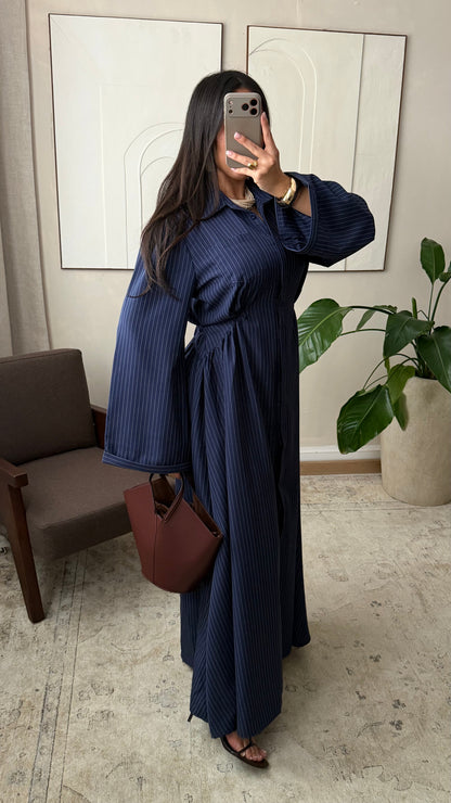 Robe Cintree A Rayures I Bleu Marine