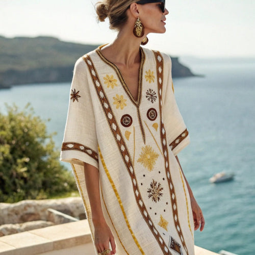 Women's Printed Loose A-Line Beach Midi Dress – Vacation Resort