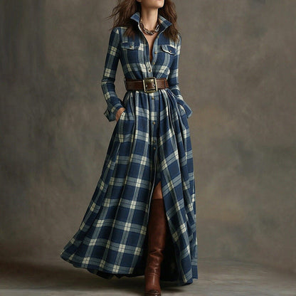 Women's Printed Lapel Slim-Fit Dress – Elegant Commuter Style