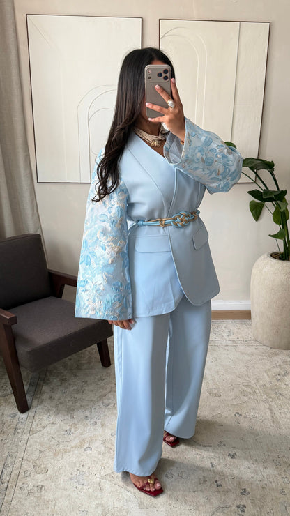 Ensemble tailleur manches brocard | Bleu