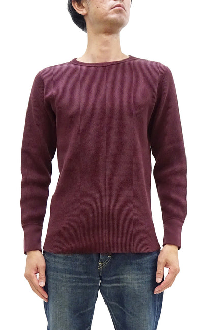 Studio D'Artisan Men's Heavyweight Waffle Knit Thermal Long Sleeve T-Shirt - 100% Cotton, Crew Neck, Ribbed Cuffs, Raw-edge hem, Made in Japan (SDA 9936) Burgundy