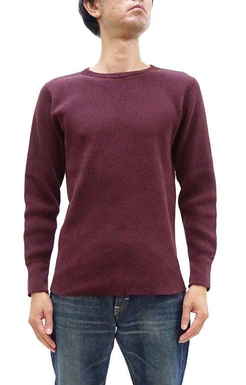 Studio D'Artisan Men's Heavyweight Waffle Knit Thermal Long Sleeve T-Shirt - 100% Cotton, Crew Neck, Ribbed Cuffs, Raw-edge hem, Made in Japan (SDA 9936) Burgundy