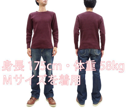 Studio D'Artisan Men's Heavyweight Waffle Knit Thermal Long Sleeve T-Shirt - 100% Cotton, Crew Neck, Ribbed Cuffs, Raw-edge hem, Made in Japan (SDA 9936) Burgundy