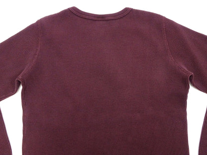 Studio D'Artisan Men's Heavyweight Waffle Knit Thermal Long Sleeve T-Shirt - 100% Cotton, Crew Neck, Ribbed Cuffs, Raw-edge hem, Made in Japan (SDA 9936) Burgundy