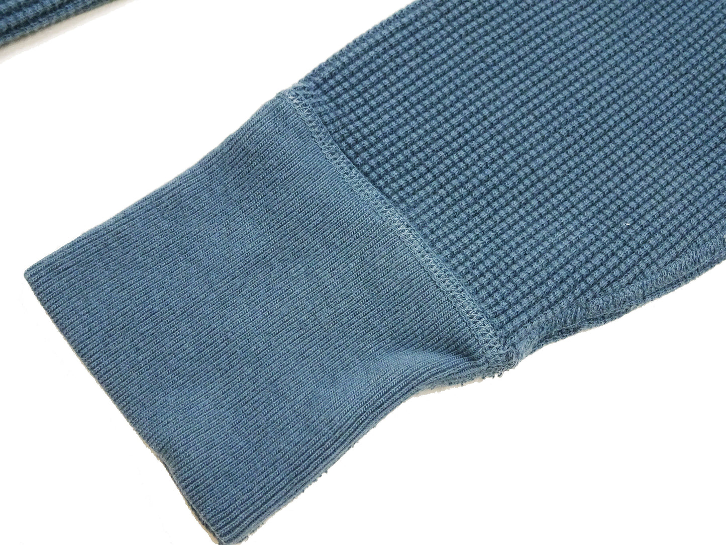 Studio D'Artisan Men's Heavyweight Waffle Knit Thermal Long Sleeve T-Shirt - 100% Cotton, Crew Neck, Ribbed Cuffs, Raw-edge hem, Made in Japan (SDA 9936) Faded-Blue