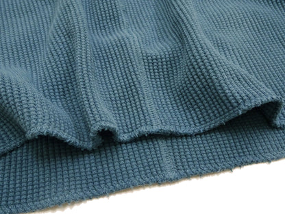 Studio D'Artisan Men's Heavyweight Waffle Knit Thermal Long Sleeve T-Shirt - 100% Cotton, Crew Neck, Ribbed Cuffs, Raw-edge hem, Made in Japan (SDA 9936) Faded-Blue