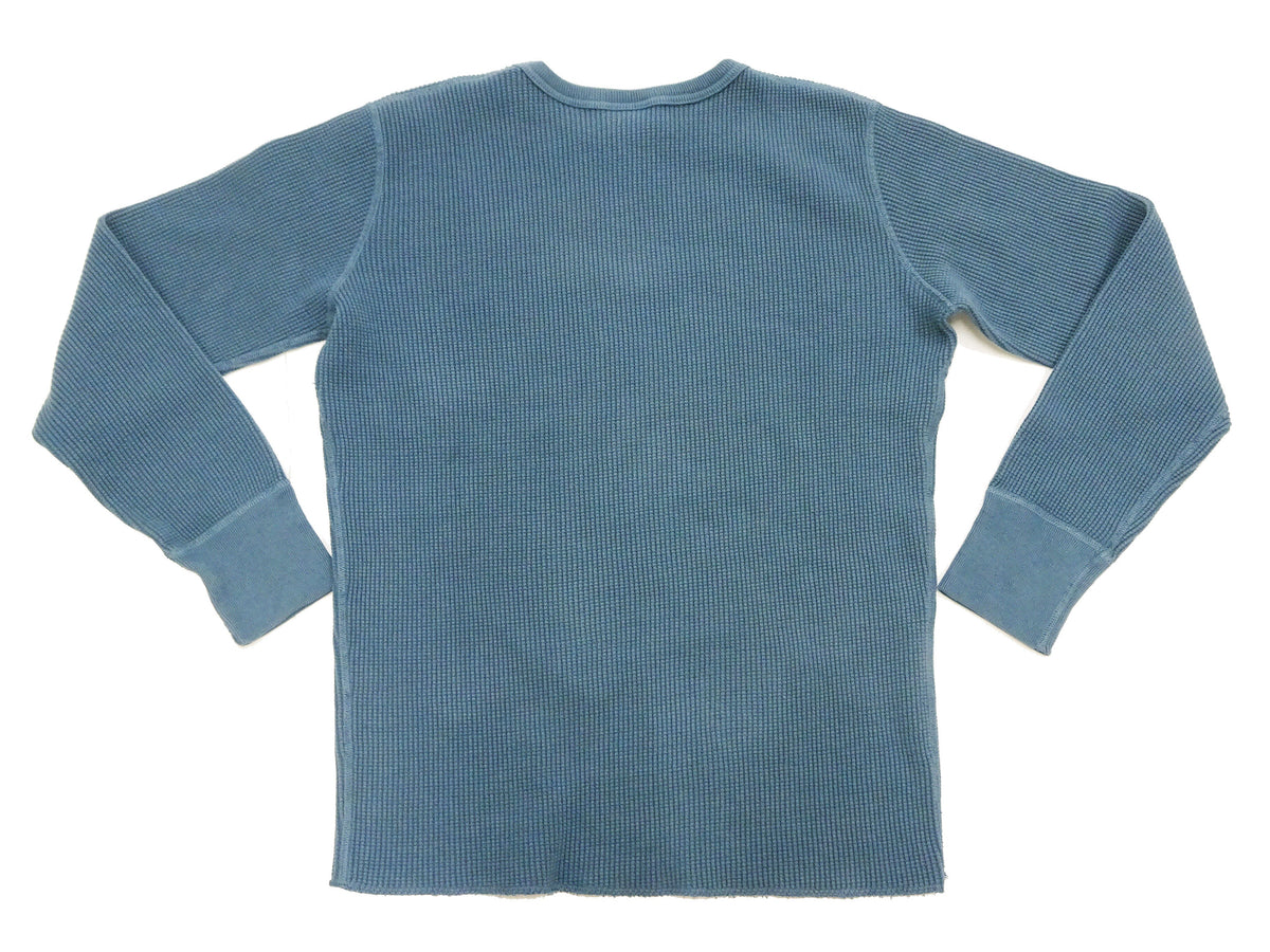 Studio D'Artisan Men's Heavyweight Waffle Knit Thermal Long Sleeve T-Shirt - 100% Cotton, Crew Neck, Ribbed Cuffs, Raw-edge hem, Made in Japan (SDA 9936) Faded-Blue