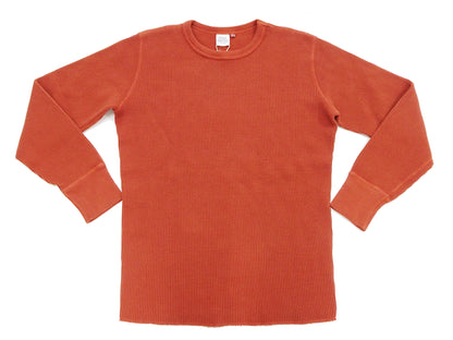 Studio D'Artisan Men's Heavyweight Waffle Knit Thermal Long Sleeve T-Shirt - 100% Cotton, Crew Neck, Ribbed Cuffs, Raw-edge hem, Made in Japan (SDA 9936) Burnt Sienna (deep red-brown color)