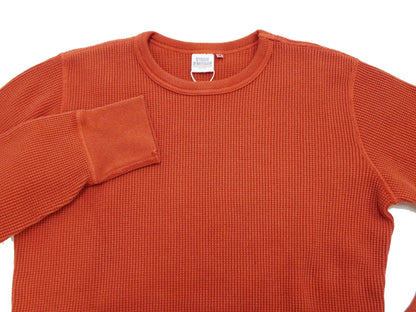 Studio D'Artisan Men's Heavyweight Waffle Knit Thermal Long Sleeve T-Shirt - 100% Cotton, Crew Neck, Ribbed Cuffs, Raw-edge hem, Made in Japan (SDA 9936) Burnt Sienna (deep red-brown color)