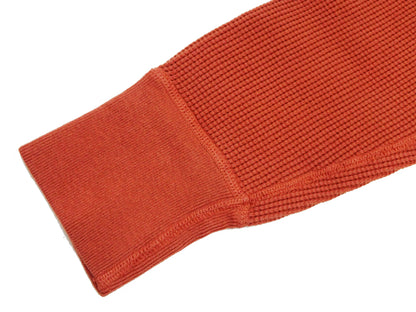 Studio D'Artisan Men's Heavyweight Waffle Knit Thermal Long Sleeve T-Shirt - 100% Cotton, Crew Neck, Ribbed Cuffs, Raw-edge hem, Made in Japan (SDA 9936) Burnt Sienna (deep red-brown color)