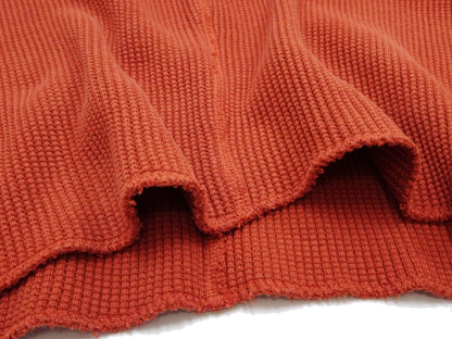 Studio D'Artisan Men's Heavyweight Waffle Knit Thermal Long Sleeve T-Shirt - 100% Cotton, Crew Neck, Ribbed Cuffs, Raw-edge hem, Made in Japan (SDA 9936) Burnt Sienna (deep red-brown color)
