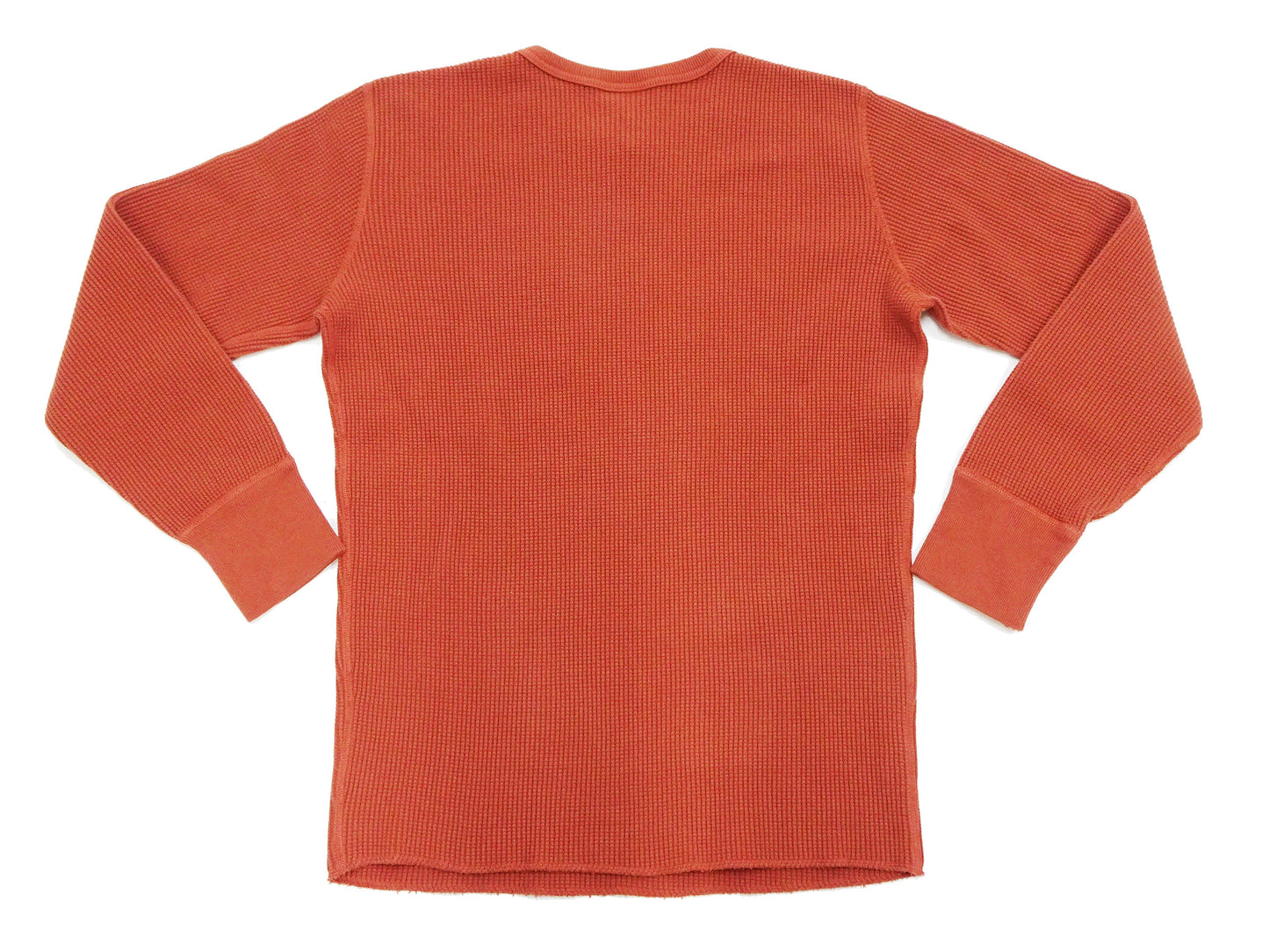 Studio D'Artisan Men's Heavyweight Waffle Knit Thermal Long Sleeve T-Shirt - 100% Cotton, Crew Neck, Ribbed Cuffs, Raw-edge hem, Made in Japan (SDA 9936) Burnt Sienna (deep red-brown color)