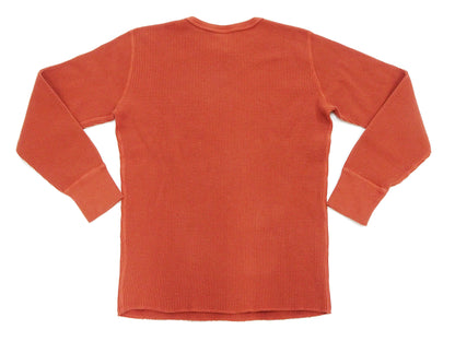 Studio D'Artisan Men's Heavyweight Waffle Knit Thermal Long Sleeve T-Shirt - 100% Cotton, Crew Neck, Ribbed Cuffs, Raw-edge hem, Made in Japan (SDA 9936) Burnt Sienna (deep red-brown color)