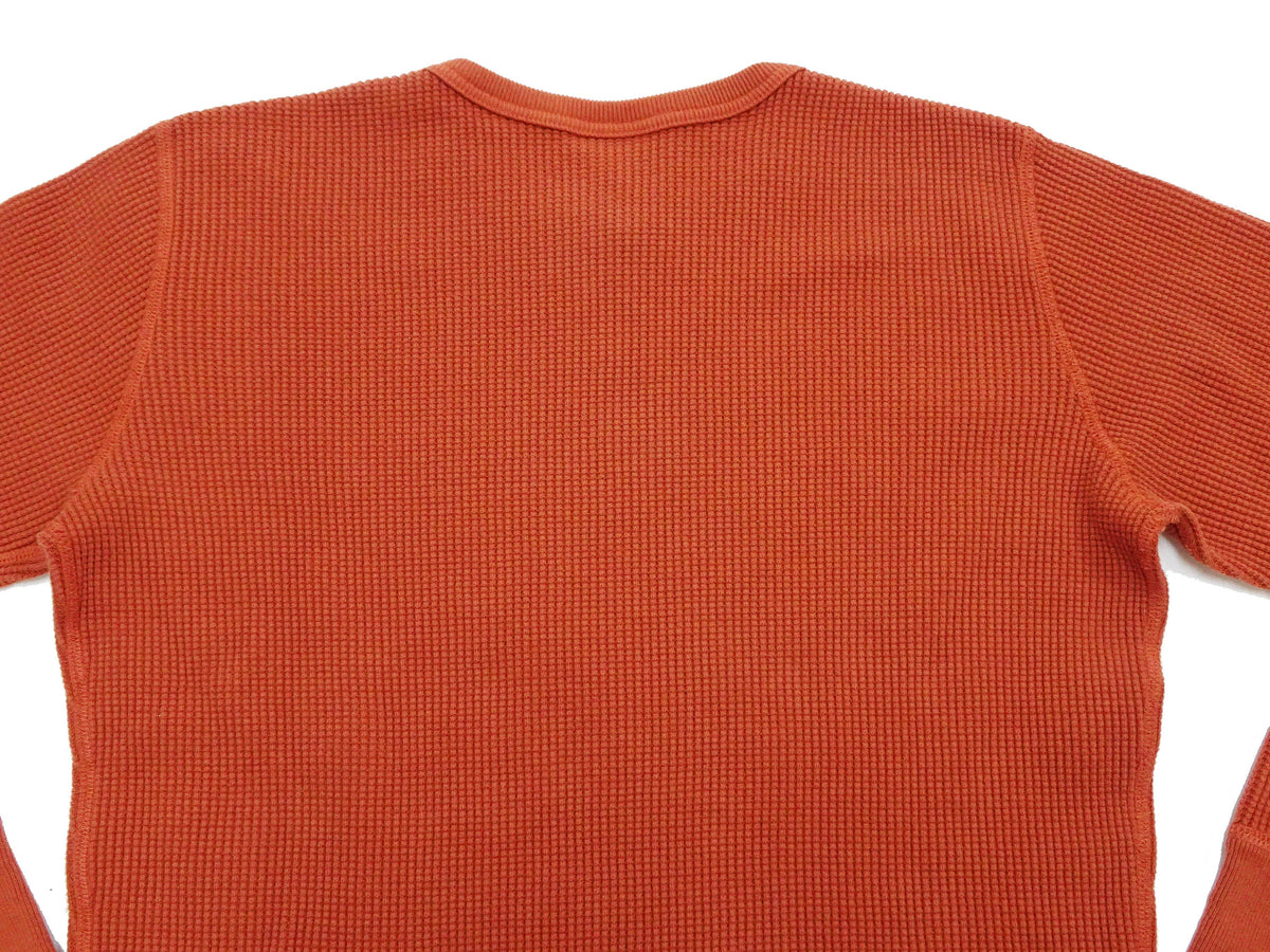 Studio D'Artisan Men's Heavyweight Waffle Knit Thermal Long Sleeve T-Shirt - 100% Cotton, Crew Neck, Ribbed Cuffs, Raw-edge hem, Made in Japan (SDA 9936) Burnt Sienna (deep red-brown color)