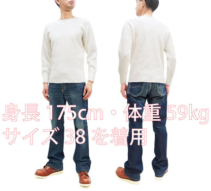 Studio D'Artisan Men's Heavyweight Waffle Knit Thermal Long Sleeve T-Shirt - 100% Cotton, Crew Neck, Ribbed Cuffs, Raw-edge hem, Made in Japan (SDA 9936) White