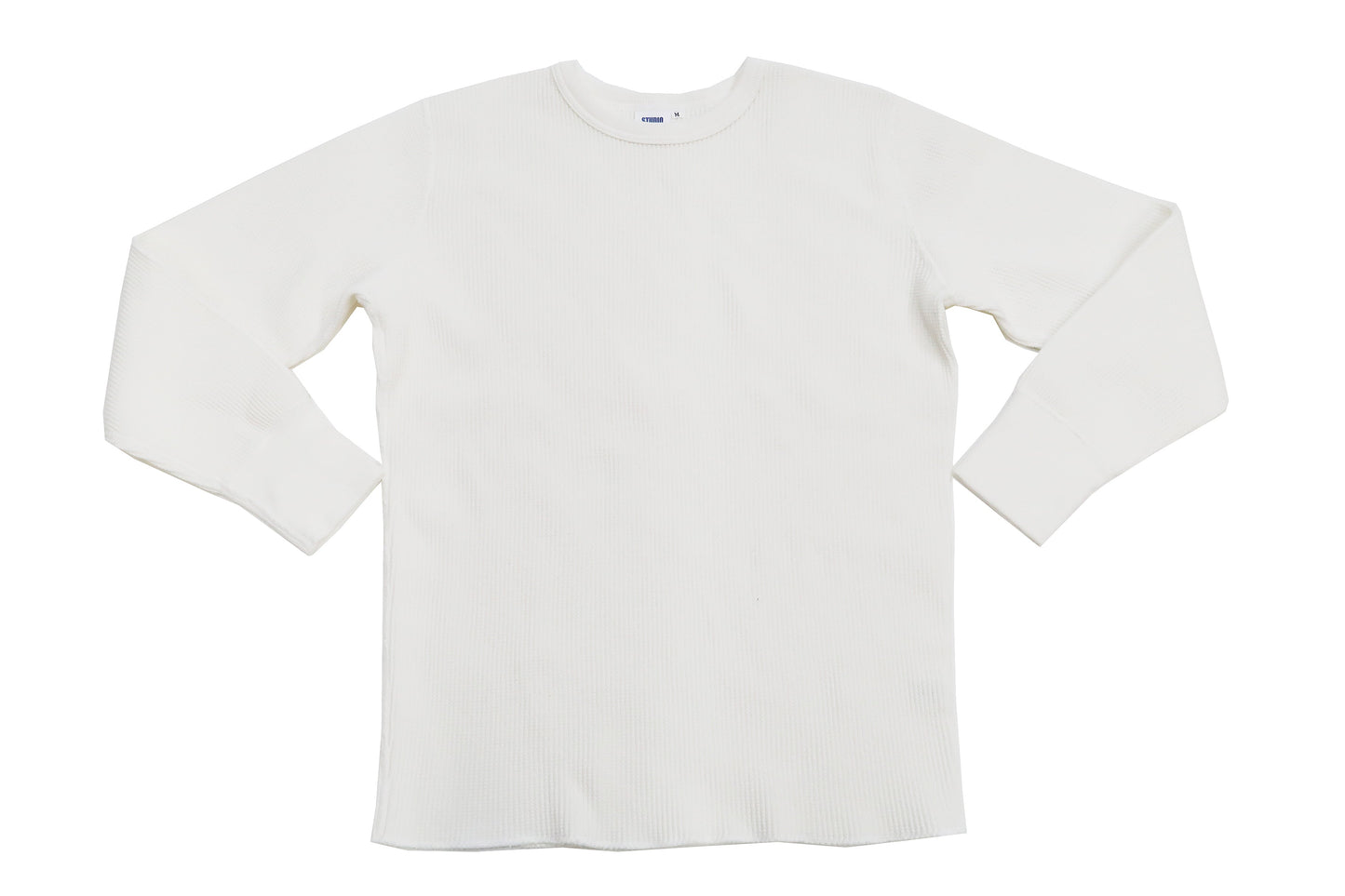Studio D'Artisan Men's Heavyweight Waffle Knit Thermal Long Sleeve T-Shirt - 100% Cotton, Crew Neck, Ribbed Cuffs, Raw-edge hem, Made in Japan (SDA 9936) White