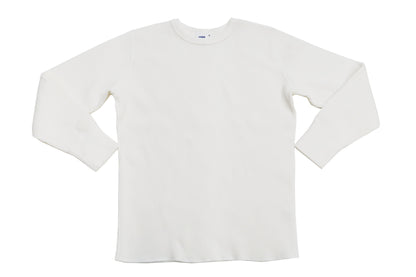 Studio D'Artisan Men's Heavyweight Waffle Knit Thermal Long Sleeve T-Shirt - 100% Cotton, Crew Neck, Ribbed Cuffs, Raw-edge hem, Made in Japan (SDA 9936) White