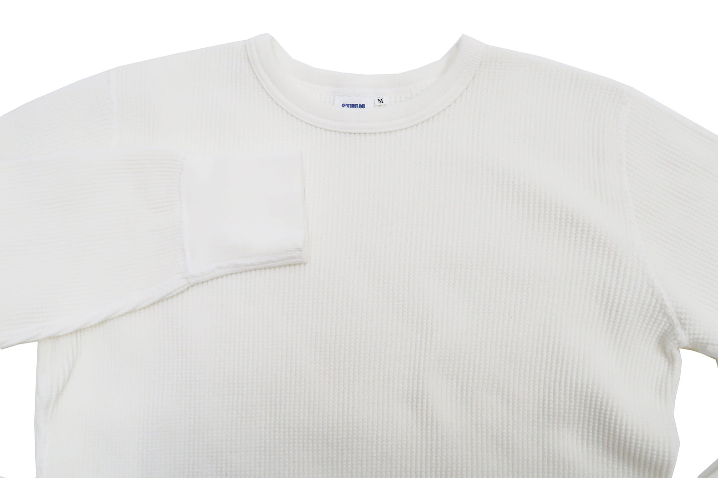 Studio D'Artisan Men's Heavyweight Waffle Knit Thermal Long Sleeve T-Shirt - 100% Cotton, Crew Neck, Ribbed Cuffs, Raw-edge hem, Made in Japan (SDA 9936) White
