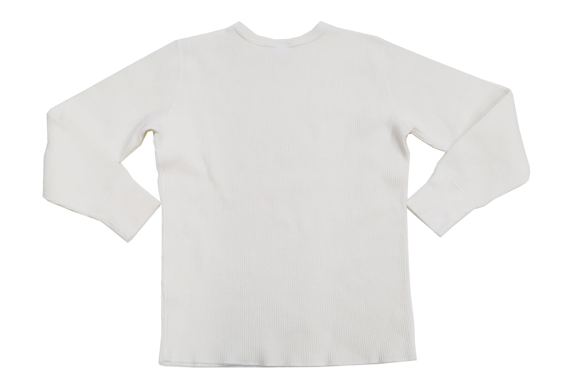 Studio D'Artisan Men's Heavyweight Waffle Knit Thermal Long Sleeve T-Shirt - 100% Cotton, Crew Neck, Ribbed Cuffs, Raw-edge hem, Made in Japan (SDA 9936) White