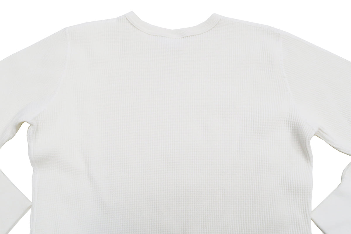 Studio D'Artisan Men's Heavyweight Waffle Knit Thermal Long Sleeve T-Shirt - 100% Cotton, Crew Neck, Ribbed Cuffs, Raw-edge hem, Made in Japan (SDA 9936) White