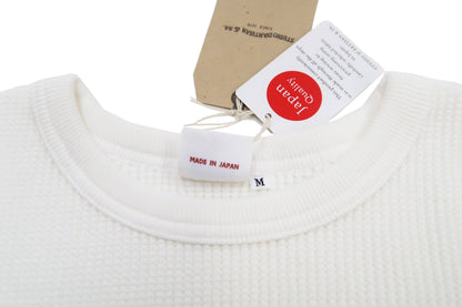 Studio D'Artisan Men's Heavyweight Waffle Knit Thermal Long Sleeve T-Shirt - 100% Cotton, Crew Neck, Ribbed Cuffs, Raw-edge hem, Made in Japan (SDA 9936) White