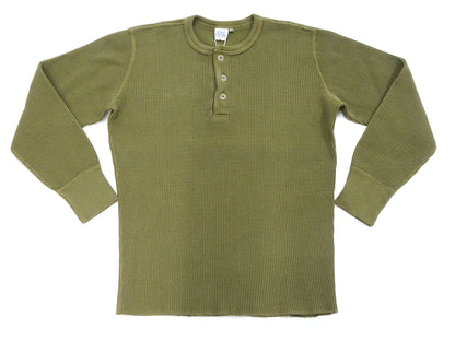 Studio D'Artisan Men's Heavyweight Waffle Knit Thermal Henley Long Sleeve T-Shirt - 100% Cotton, Ribbed Crew Neck Band, Ribbed Cuffs, Raw-edge hem, Made in Japan (SDA 9937) Khaki
