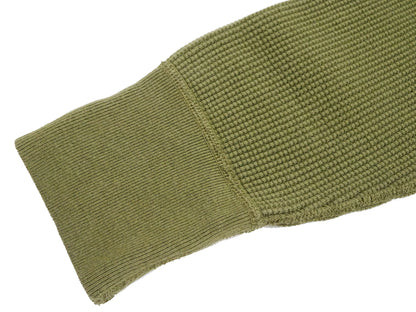 Studio D'Artisan Men's Heavyweight Waffle Knit Thermal Henley Long Sleeve T-Shirt - 100% Cotton, Ribbed Crew Neck Band, Ribbed Cuffs, Raw-edge hem, Made in Japan (SDA 9937) Khaki
