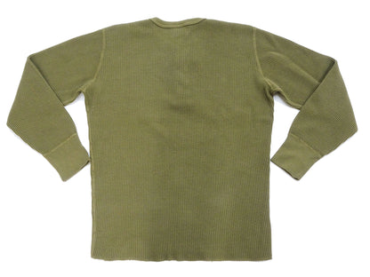 Studio D'Artisan Men's Heavyweight Waffle Knit Thermal Henley Long Sleeve T-Shirt - 100% Cotton, Ribbed Crew Neck Band, Ribbed Cuffs, Raw-edge hem, Made in Japan (SDA 9937) Khaki