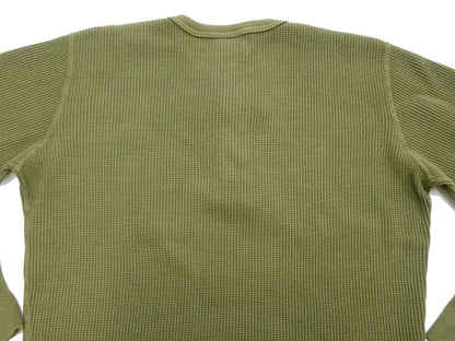 Studio D'Artisan Men's Heavyweight Waffle Knit Thermal Henley Long Sleeve T-Shirt - 100% Cotton, Ribbed Crew Neck Band, Ribbed Cuffs, Raw-edge hem, Made in Japan (SDA 9937) Khaki