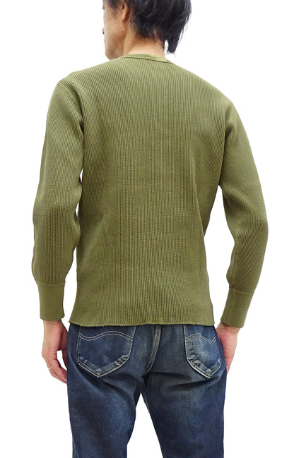 Studio D'Artisan Men's Heavyweight Waffle Knit Thermal Henley Long Sleeve T-Shirt - 100% Cotton, Ribbed Crew Neck Band, Ribbed Cuffs, Raw-edge hem, Made in Japan (SDA 9937) Khaki