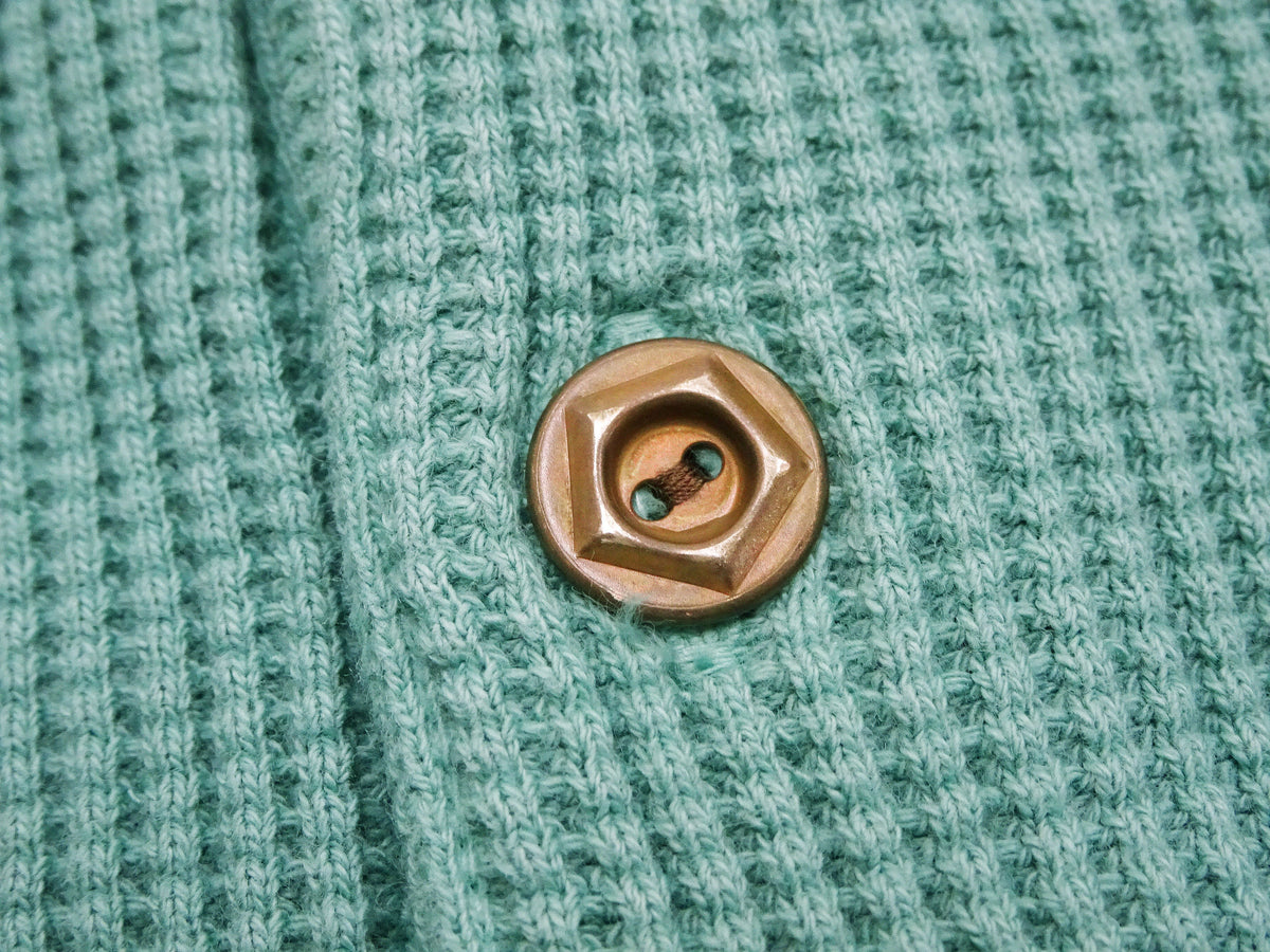 Studio D'Artisan Men's Heavyweight Waffle Knit Thermal Henley Long Sleeve T-Shirt - 100% Cotton, Ribbed Crew Neck Band, Ribbed Cuffs, Raw-edge hem, Made in Japan (SDA 9937) Emerald Green