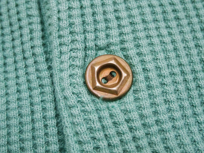 Studio D'Artisan Men's Heavyweight Waffle Knit Thermal Henley Long Sleeve T-Shirt - 100% Cotton, Ribbed Crew Neck Band, Ribbed Cuffs, Raw-edge hem, Made in Japan (SDA 9937) Emerald Green