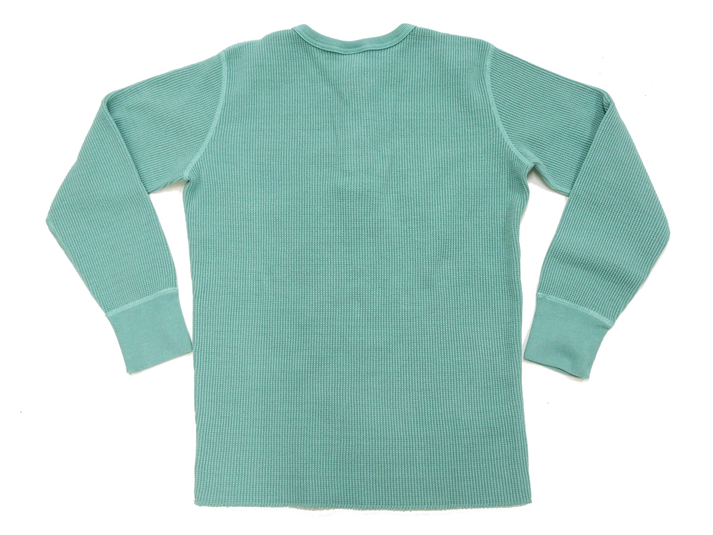 Studio D'Artisan Men's Heavyweight Waffle Knit Thermal Henley Long Sleeve T-Shirt - 100% Cotton, Ribbed Crew Neck Band, Ribbed Cuffs, Raw-edge hem, Made in Japan (SDA 9937) Emerald Green