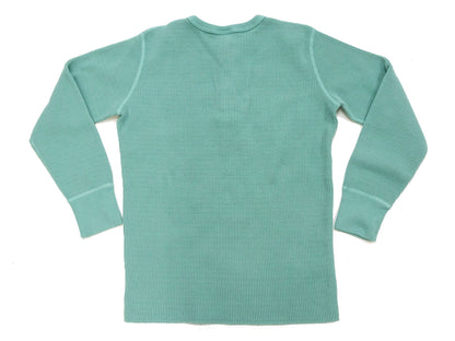 Studio D'Artisan Men's Heavyweight Waffle Knit Thermal Henley Long Sleeve T-Shirt - 100% Cotton, Ribbed Crew Neck Band, Ribbed Cuffs, Raw-edge hem, Made in Japan (SDA 9937) Emerald Green