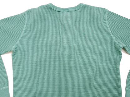 Studio D'Artisan Men's Heavyweight Waffle Knit Thermal Henley Long Sleeve T-Shirt - 100% Cotton, Ribbed Crew Neck Band, Ribbed Cuffs, Raw-edge hem, Made in Japan (SDA 9937) Emerald Green
