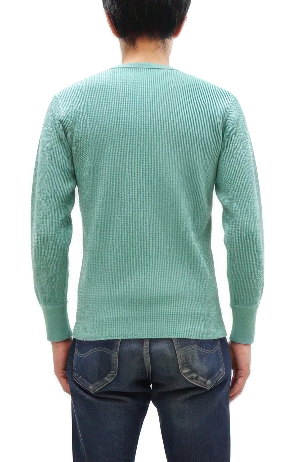 Studio D'Artisan Men's Heavyweight Waffle Knit Thermal Henley Long Sleeve T-Shirt - 100% Cotton, Ribbed Crew Neck Band, Ribbed Cuffs, Raw-edge hem, Made in Japan (SDA 9937) Emerald Green