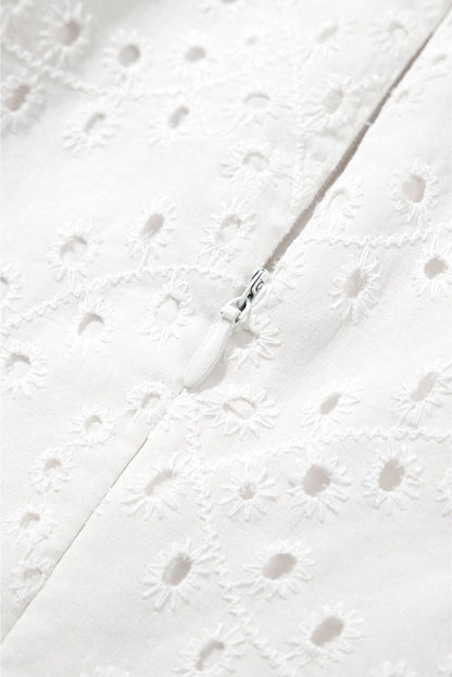 White Floral Eyelet Embroidered Sleeveless Shift Dress