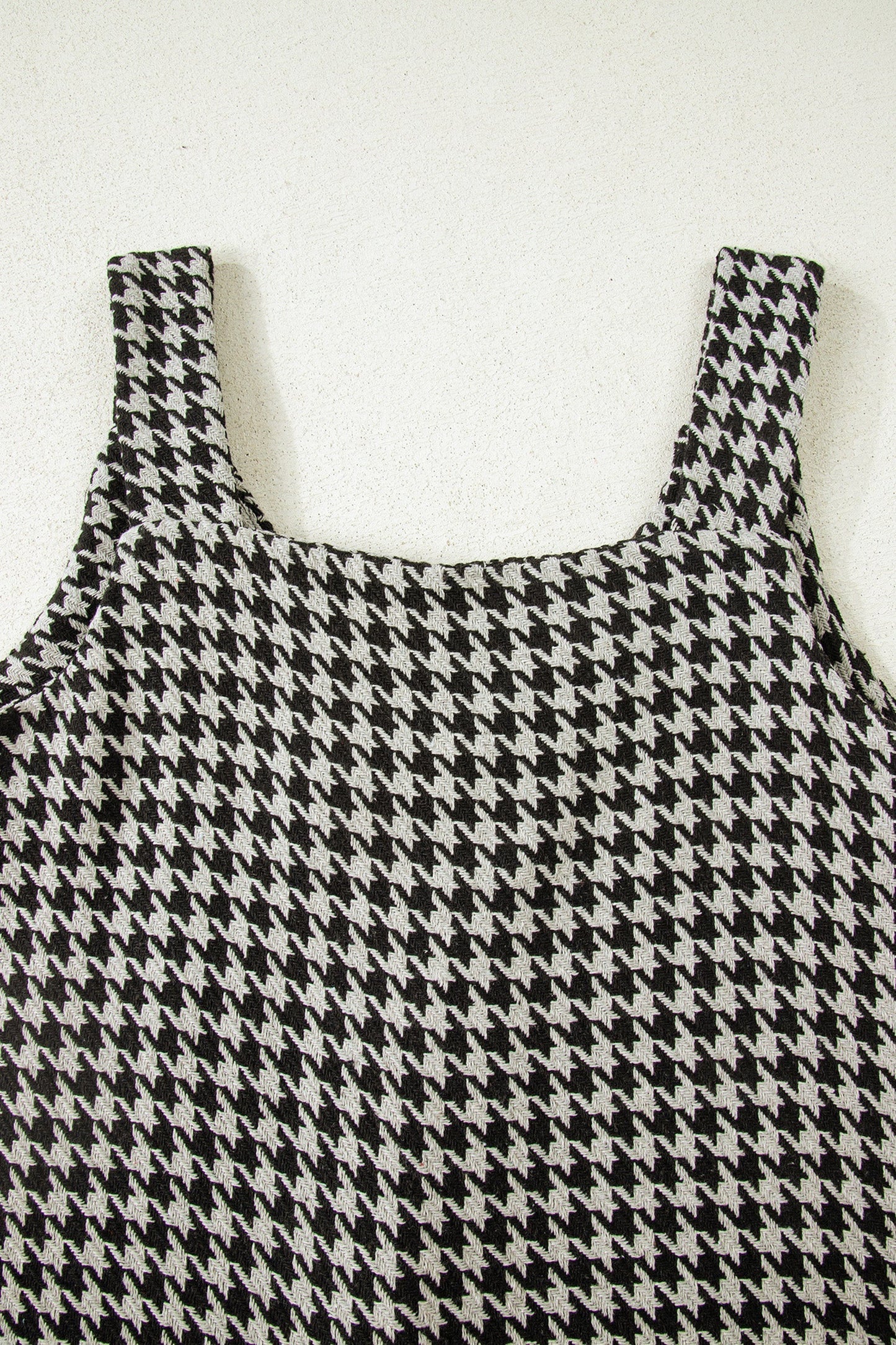 Khaki Houndstooth Print V Neck Sleeveless Mini Dress