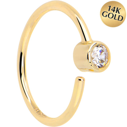14k Solid Yellow Gold Bendable Nose Hoop 22G 5/16 with 2mm Bezel CZ