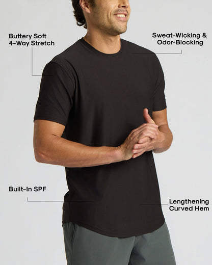 All Black Active Curved Hem Crew 3-Pack