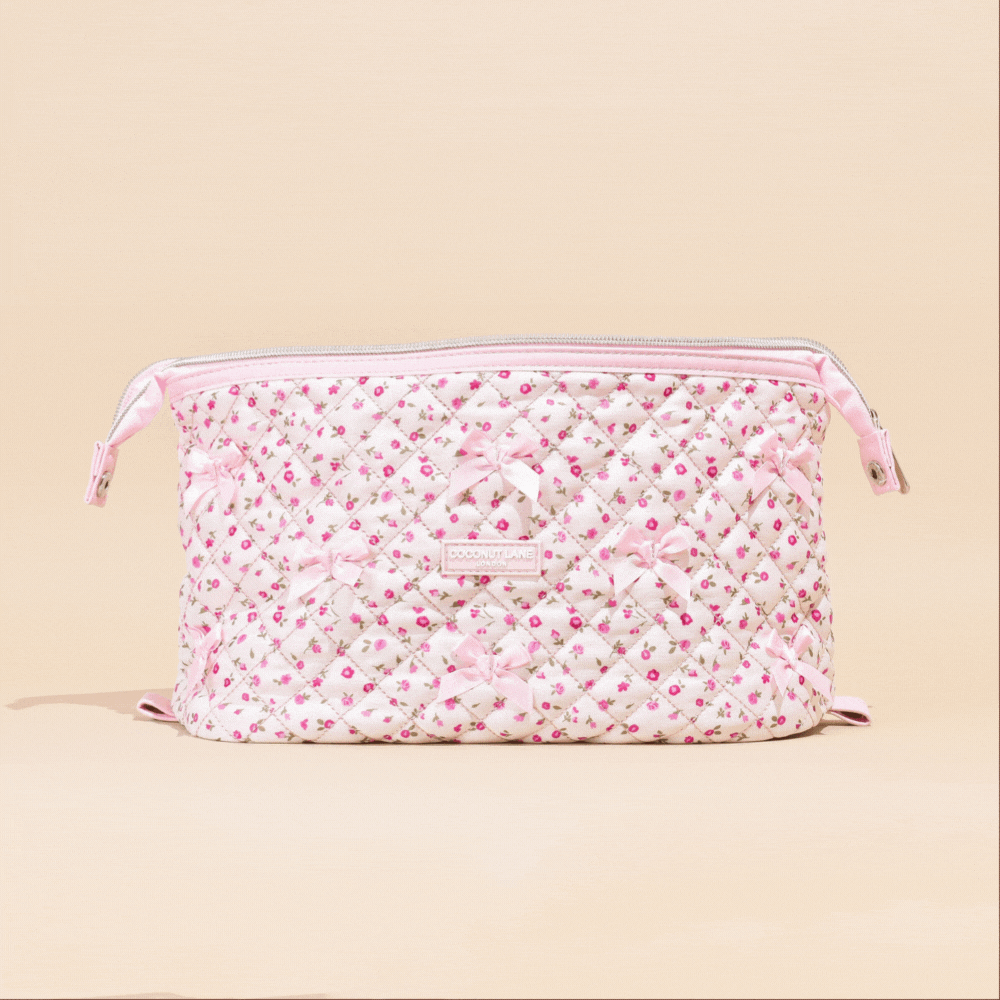 Expandable Makeup Bag - Quilted Pink Watercolour Flowers